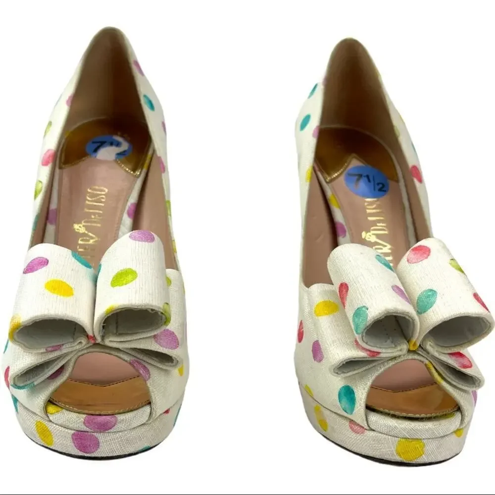 Palter DeLiso Polka Dot Bow Platform Heels 7.5